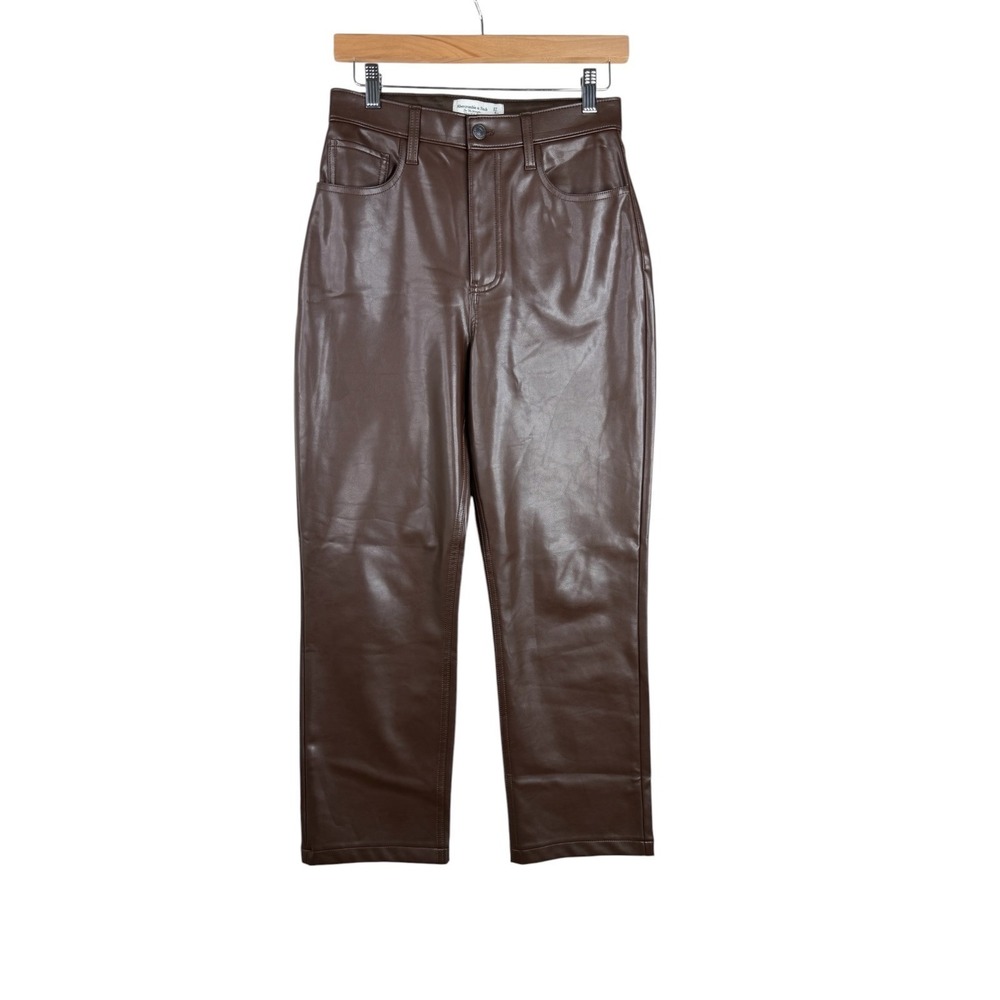 Abercrombie & Fitch Curve Love Vegan Leather 90's Straight Pants size 4/27 Brown